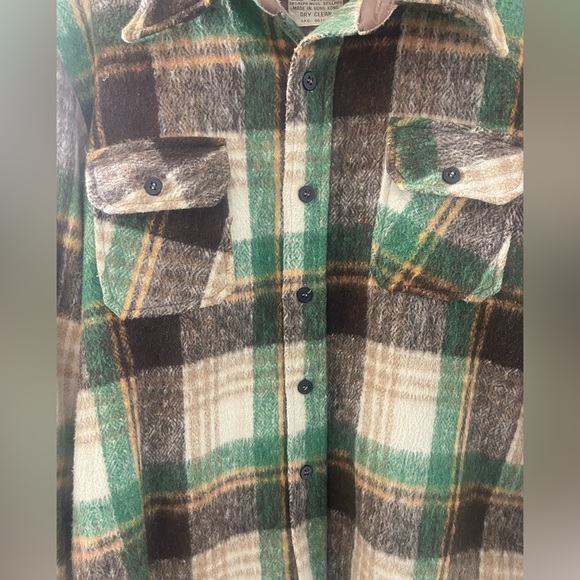Vintage 70s CPO Mens Wool Linen Plaid Flannel Shirt Jacket Large Montgomery Ward - Picture 3 of 10
